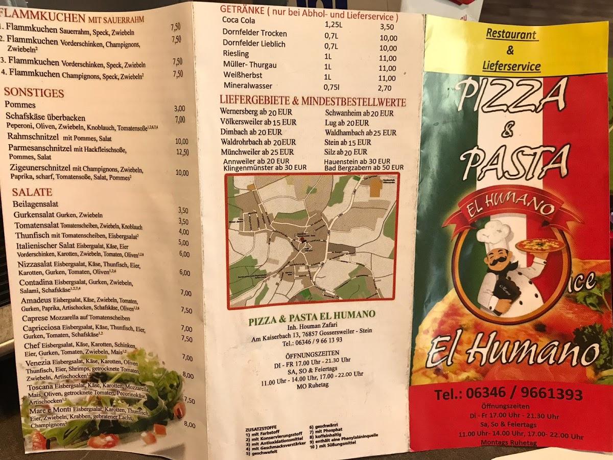 Speisekarte von EL HUMANO Pizza & Pasta, GossersweilerStein