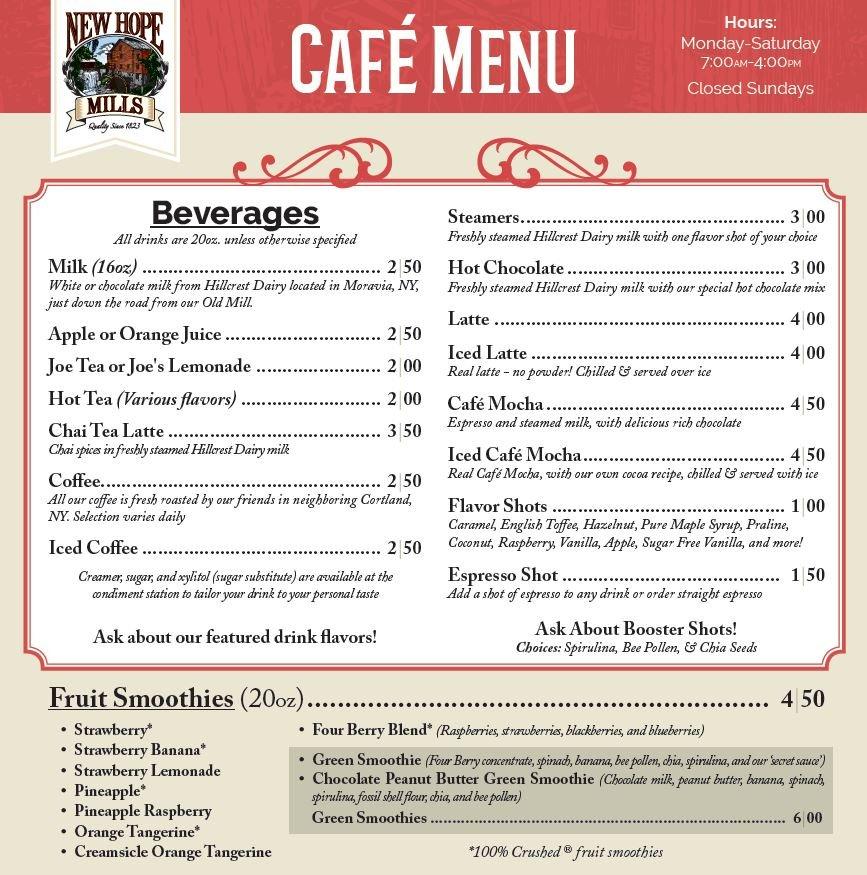 Menu at New Hope Mills Cafe & Store, Auburn