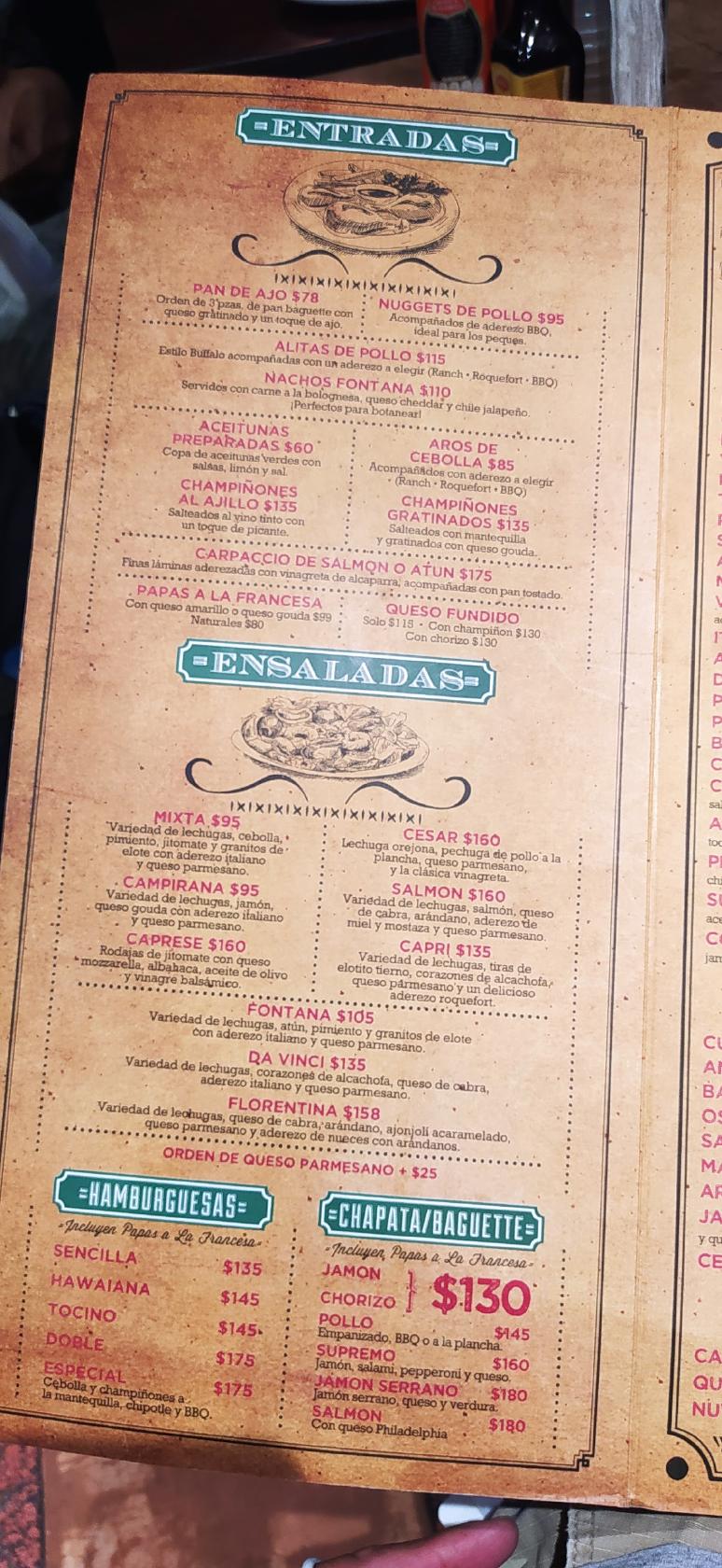 Carta del restaurante La Fontana Pizza, Cuernavaca, Entrada Burgos 5F
