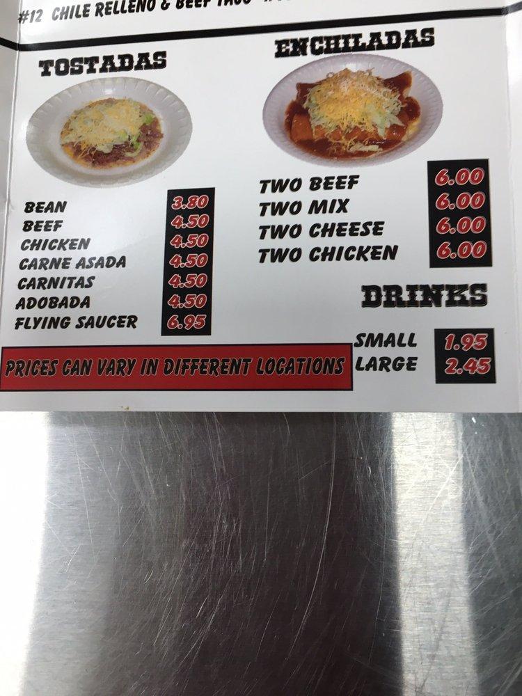 Menu at Pancho Villa Taco Shop restaurant, Kingman