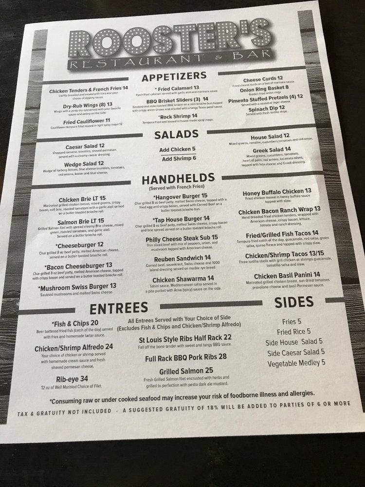 Menu at Roosters Restaurant & Bar, Myrtle Beach, Celebrity Cir