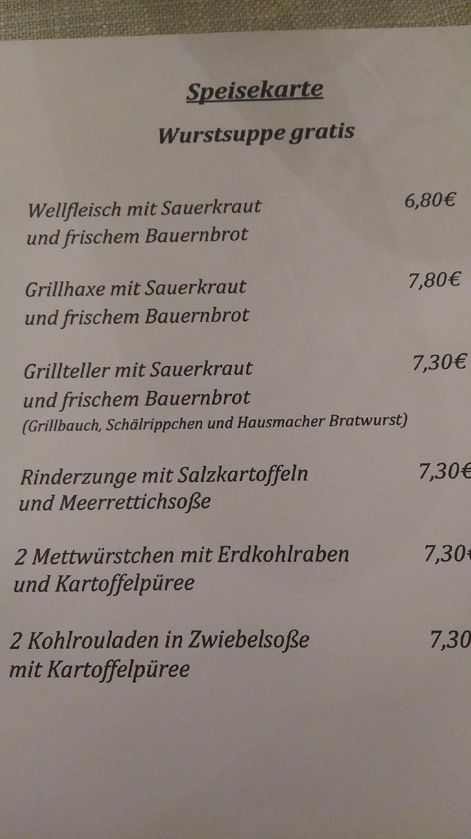 Speisekarte Von Gaststätte Zum Hirsch Restaurant, Bad Soden-Salmünster