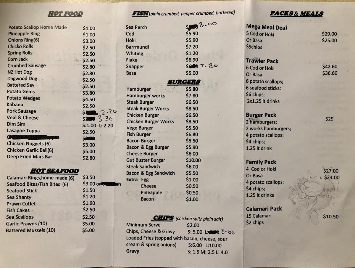 Menu at Kallangur Fish and Chips fast food, Kallangur