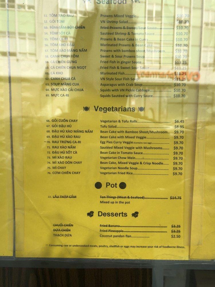 Menu at Tú Lan restaurant, San Francisco