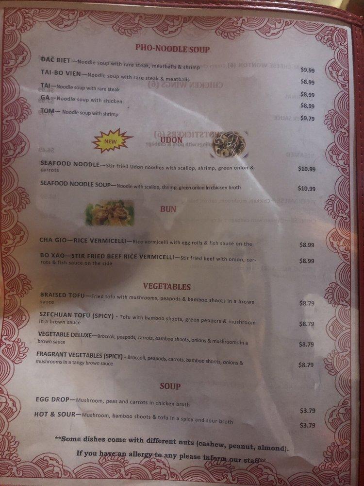 Menu at Vietnamese Lantern Restaurant, Two Harbors