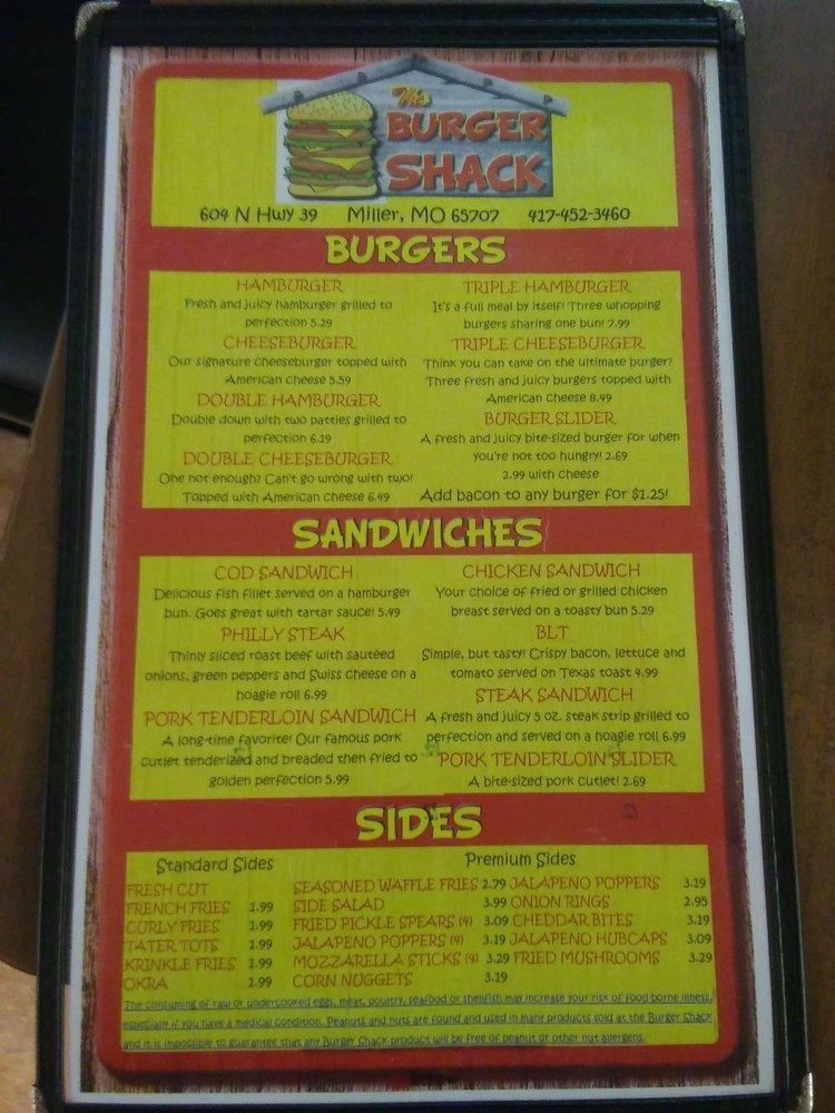 Menu at The Burger Shack fast food, Miller