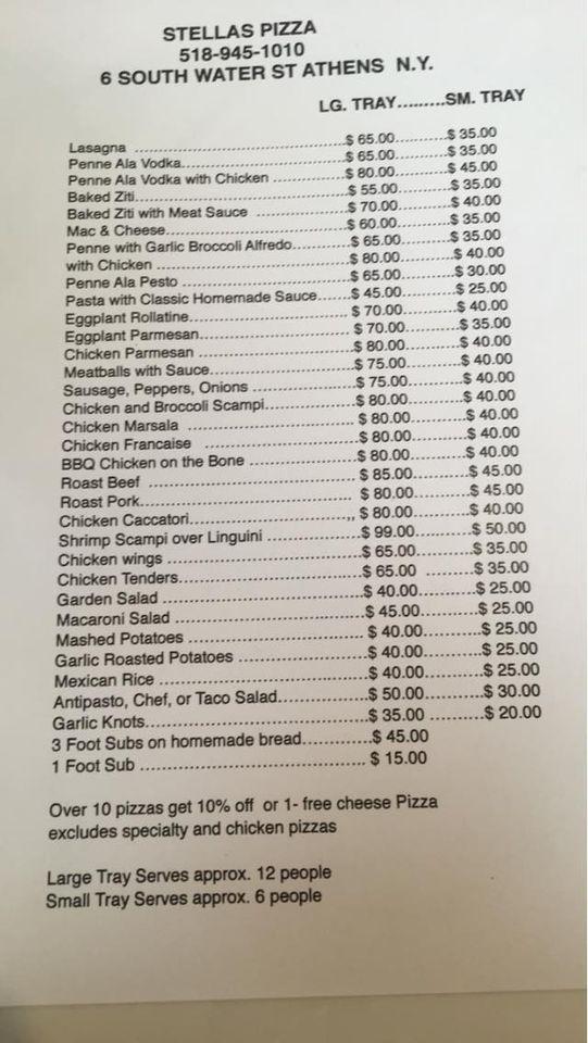 Menu at Stella's Pizzeria, Hudson