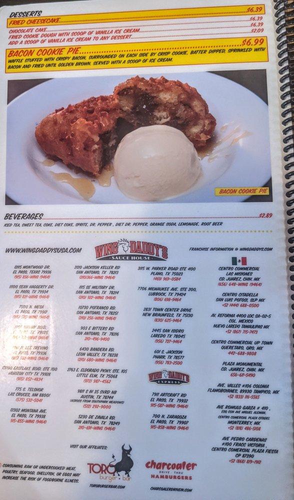 Menu at Wing Daddy's Sauce House restaurant, Little Elm