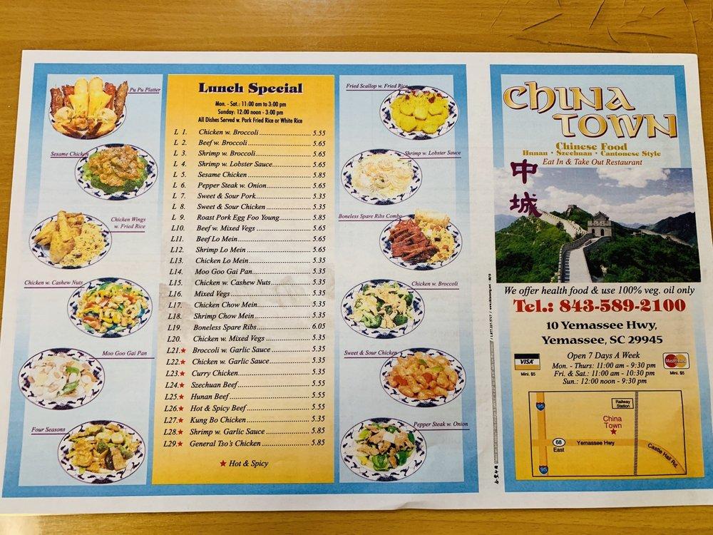 Menu at Chinatown restaurant, Yemassee