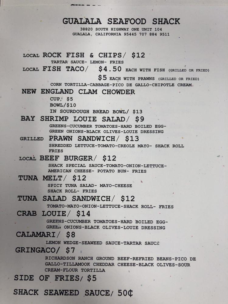 Menu at Gualala Seafood Shack restaurant, Gualala