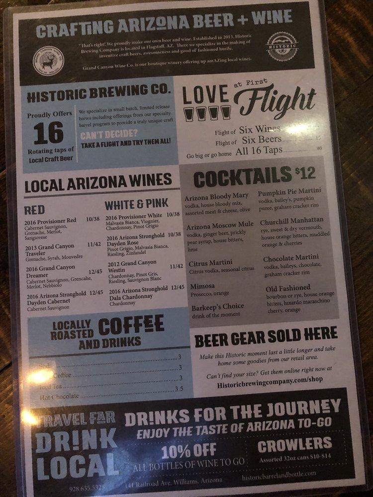 Menu at Historic Brewing Barrel + Bottle House Williams, Williams