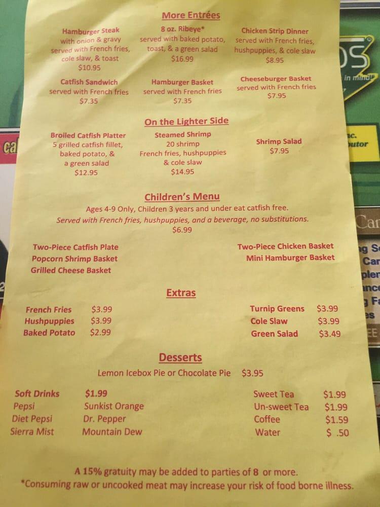 Menu at Jerry's Catfish House restaurant, Florence