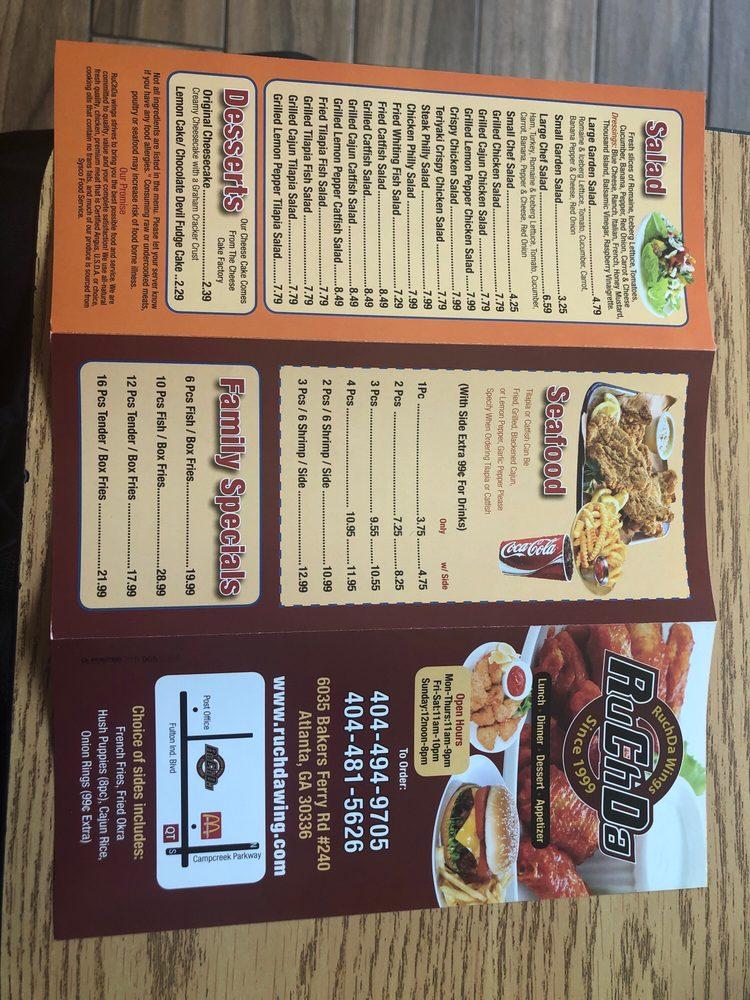 Menu at Ruchda Wings restaurant Atlanta Bakers Ferry Rd 240