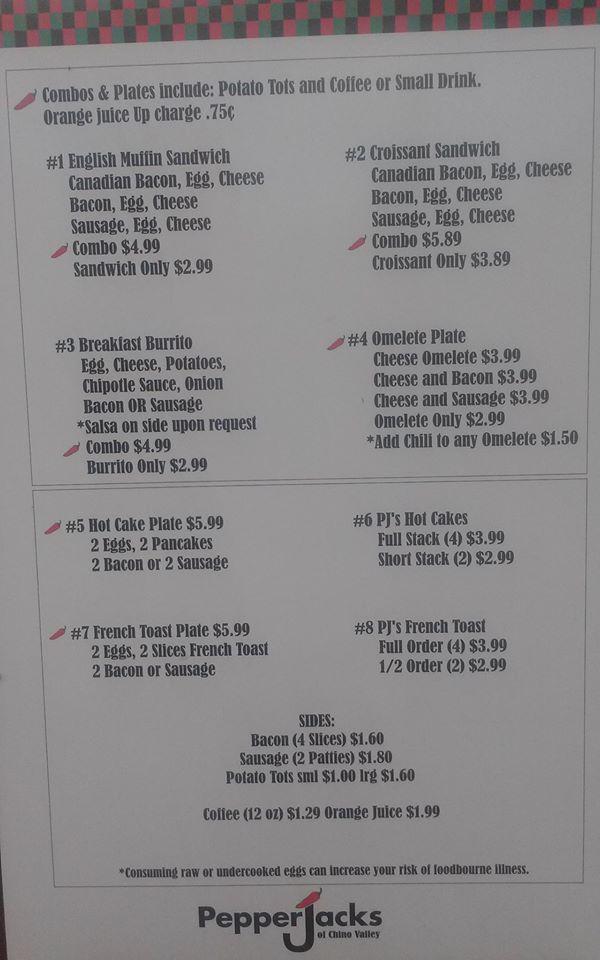Menu at PepperJacks of Chino Valley restaurant, Chino Valley