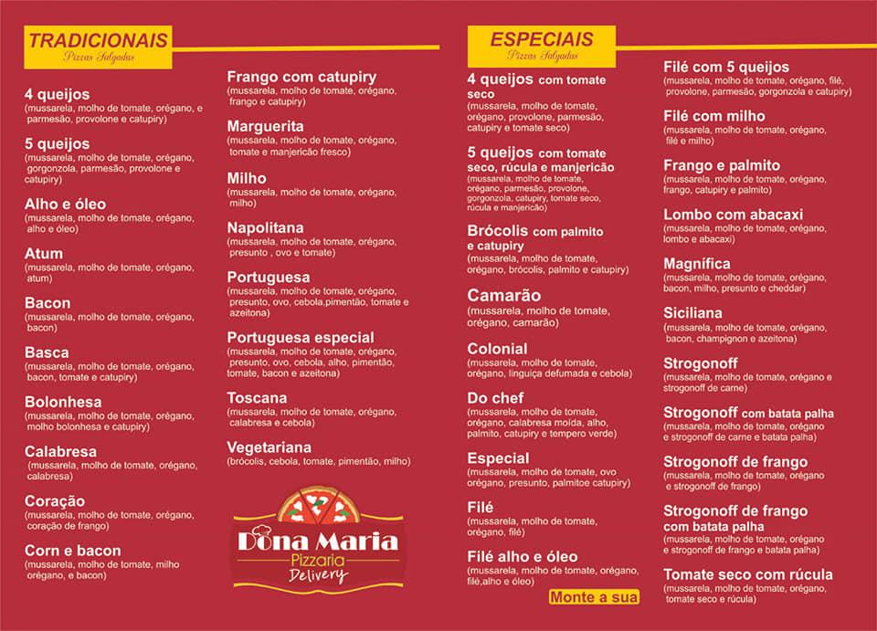 Pizzaria Dona Maria cardápio