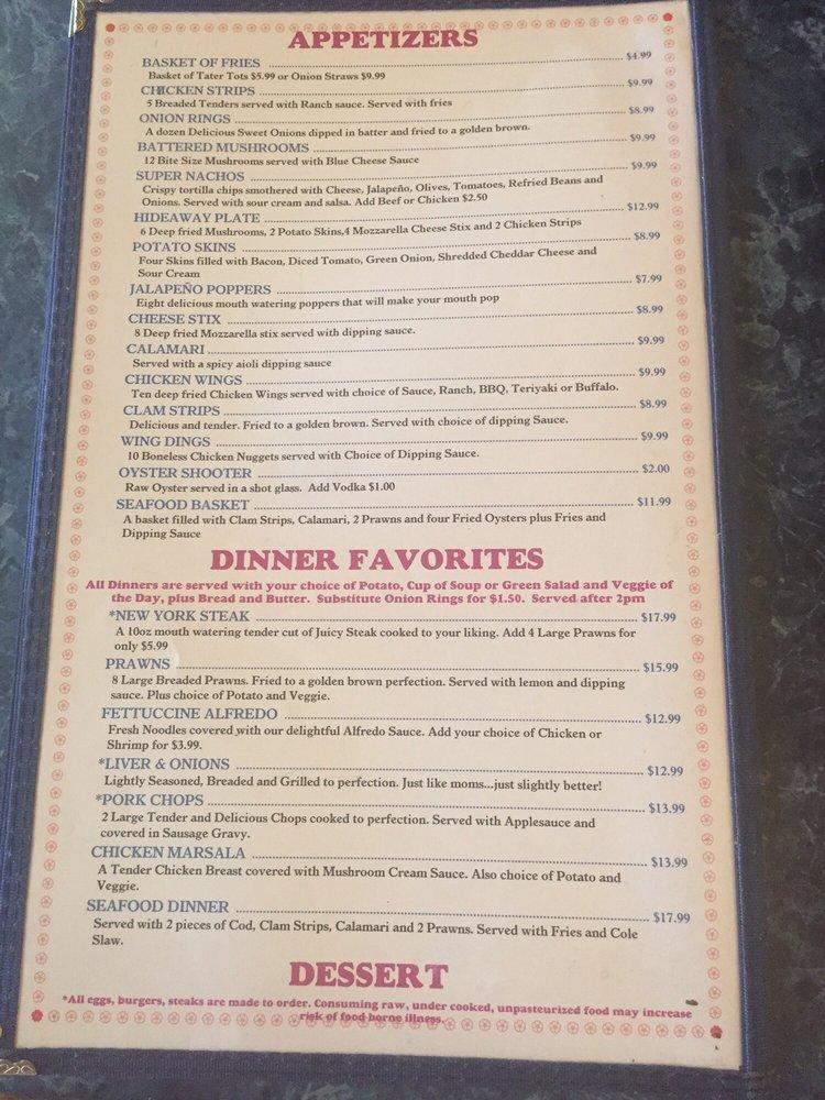 Menu at The Hideaway pub & bar, Belfair