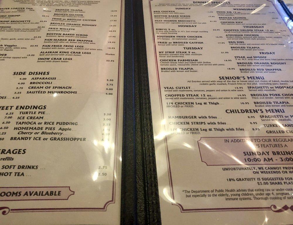 Menu at Al's Steak House Restaurant, Joliet