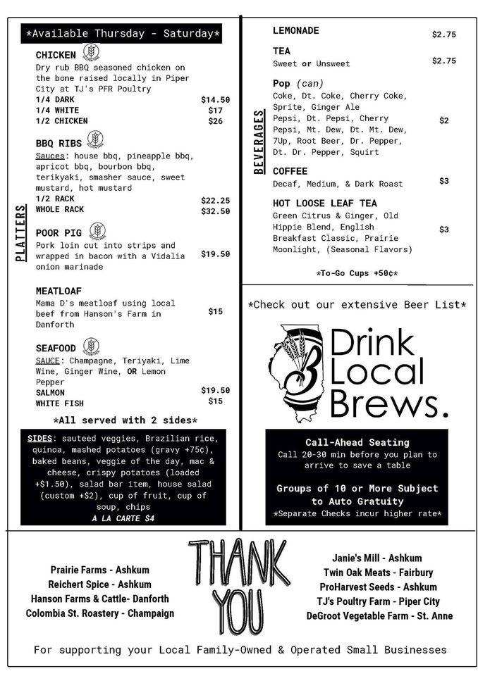 Menu at Beans & Barley Brews, Ashkum