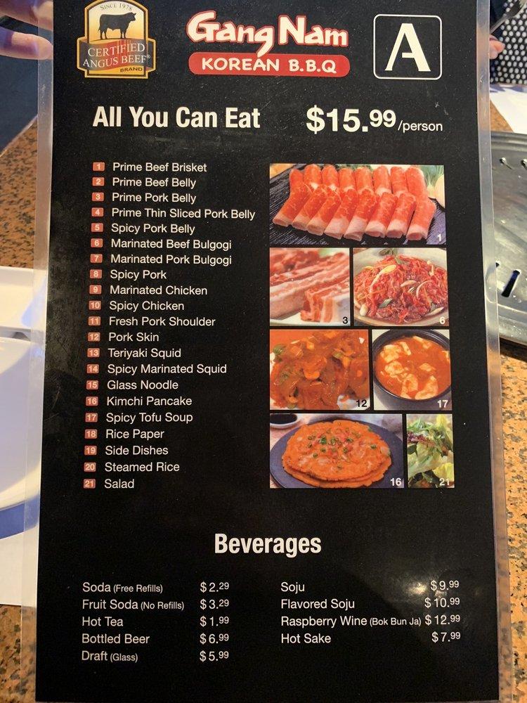 Menu at Gangnam Korean BBQ, Lakewood