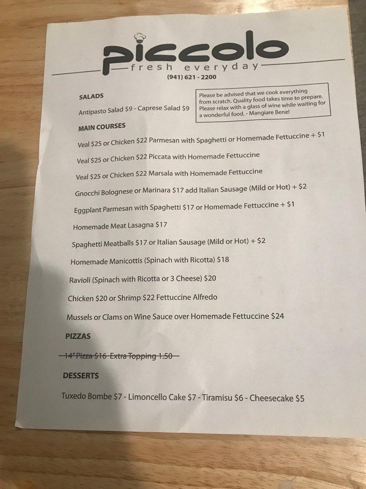 Menu at Piccolo Italian Restaurant, Punta Gorda
