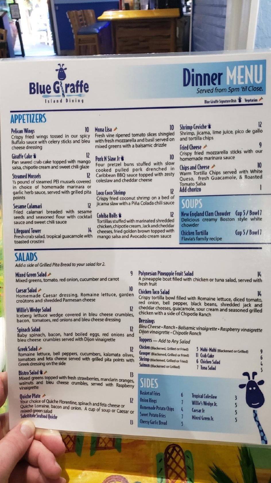 Menu at Blue Giraffe Restaurant, Sanibel, Periwinkle Way 14