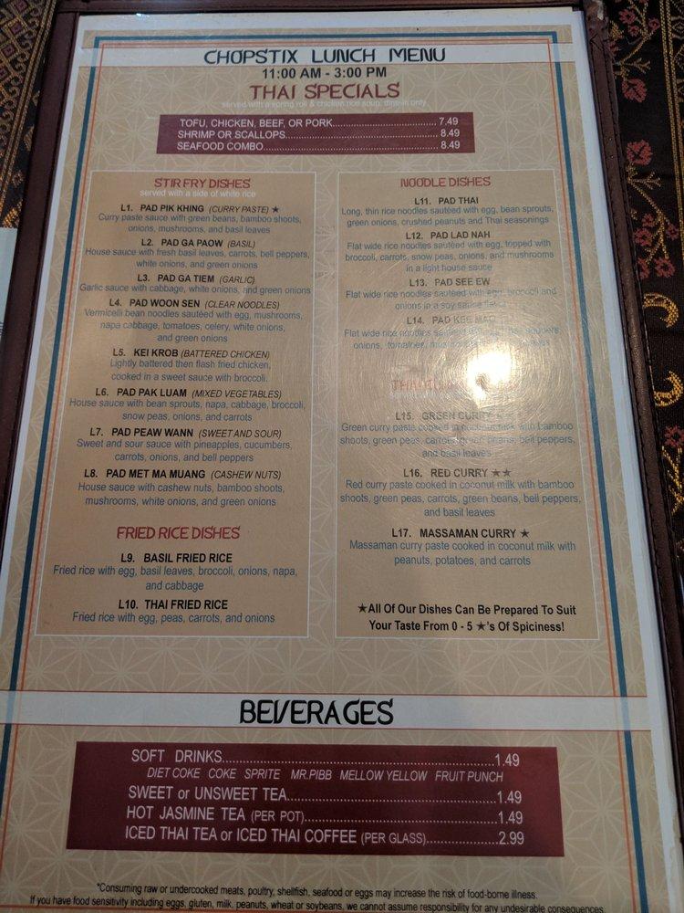 Menu at Chopstix restaurant, Statesville