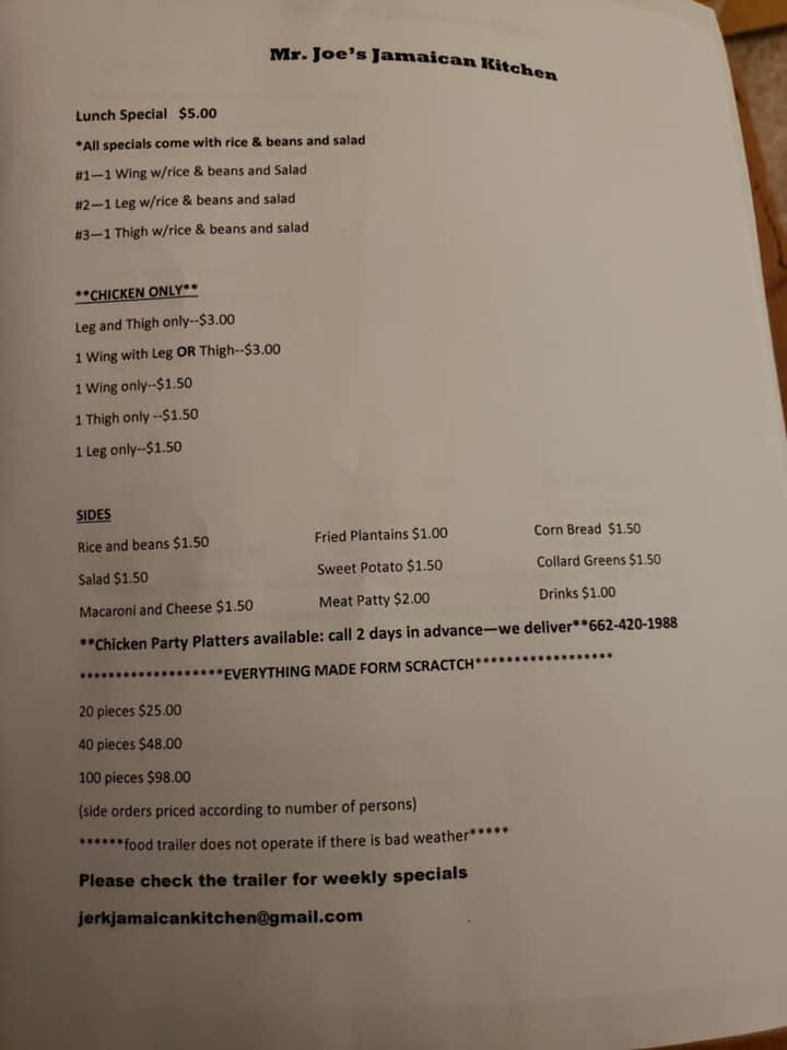 Menu at Mr. Joe's Jamaican Kitchen, Memphis