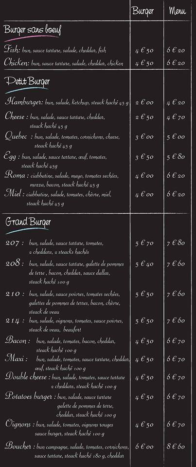 Menu de Quebec Burger