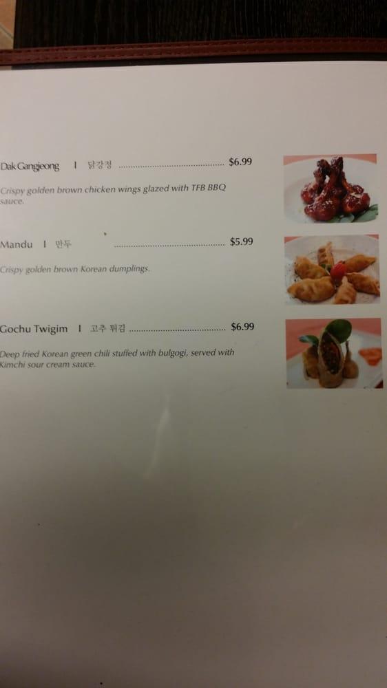 Menu at Tofu Brothers restaurant, Anaheim