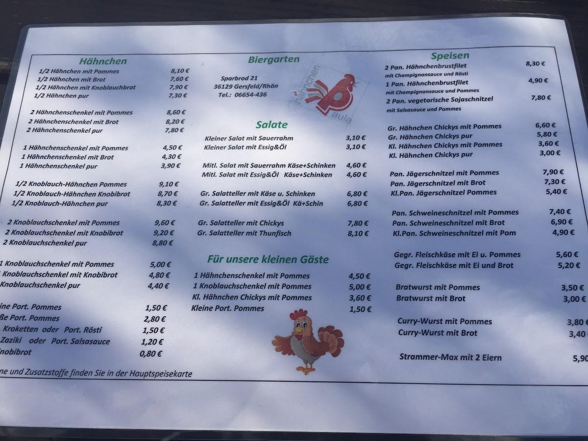 Speisekarte von Hähnchen-Paula restaurant, Gersfeld (Rhön) Speisekarte von Hähnchen-Paula restaurant, Gersfeld (Rhön)