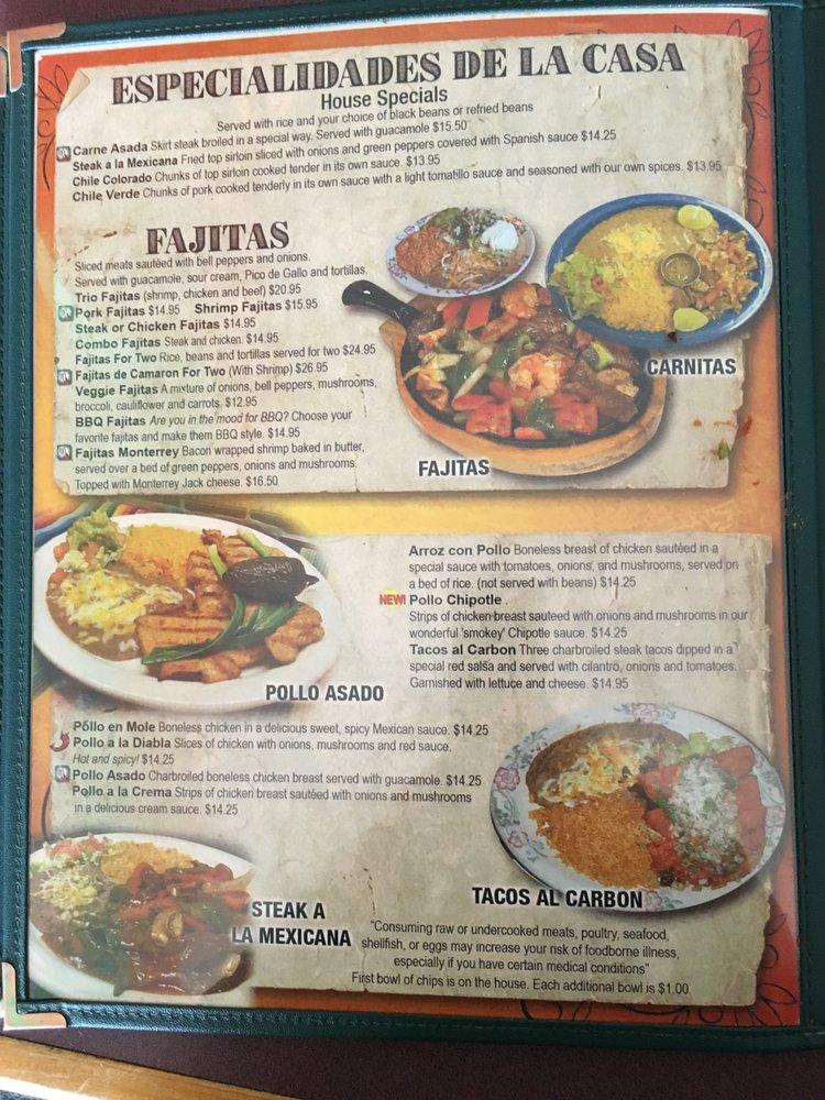 Menu at El Tapatio restaurant, Coquille