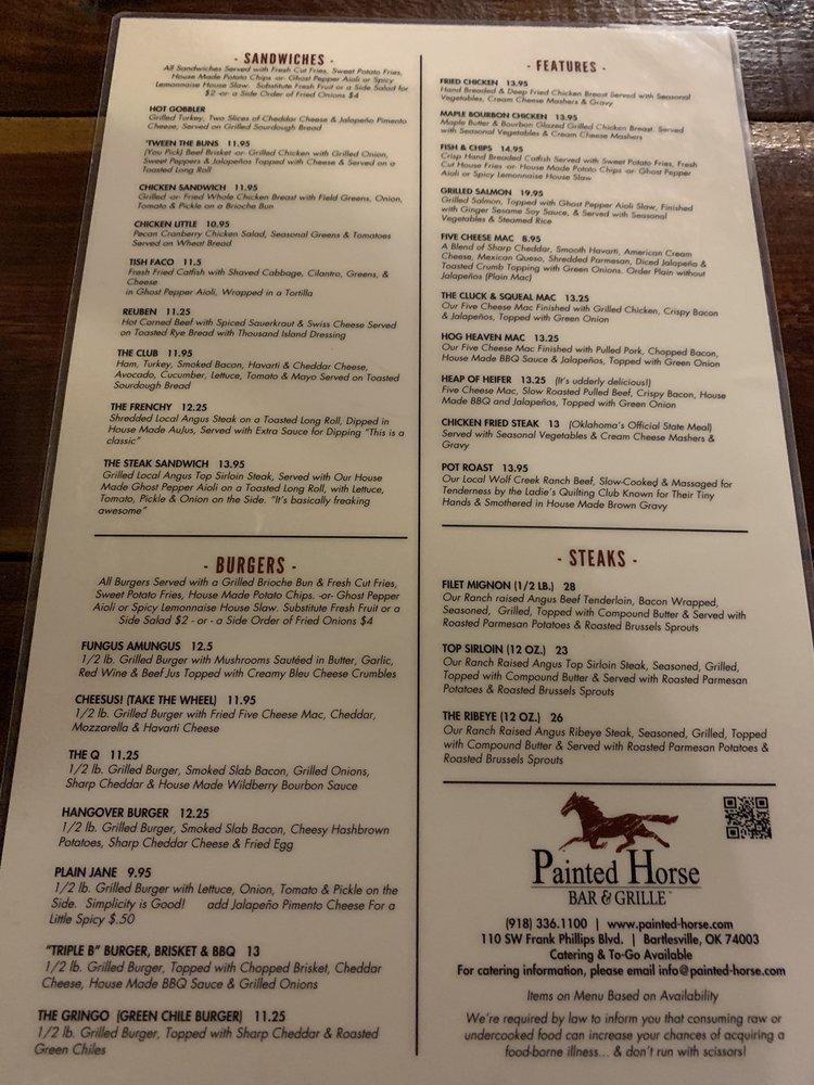 Menu at Painted Horse Bar & Grille, Bartlesville