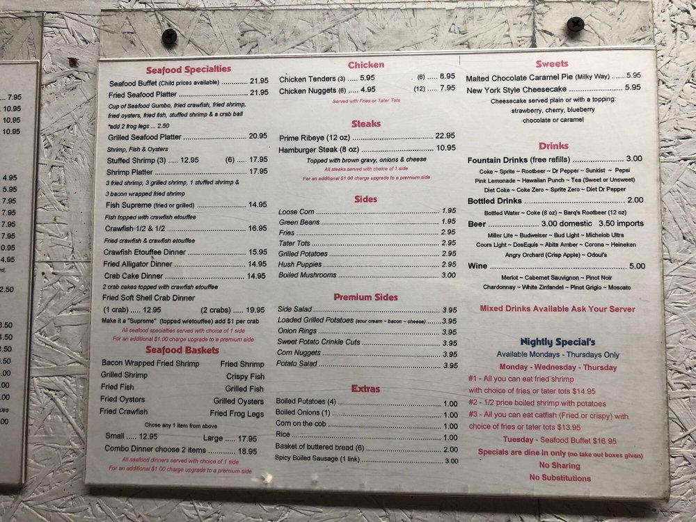 Menu at Richard's Seafood Patio restaurant, Abbeville