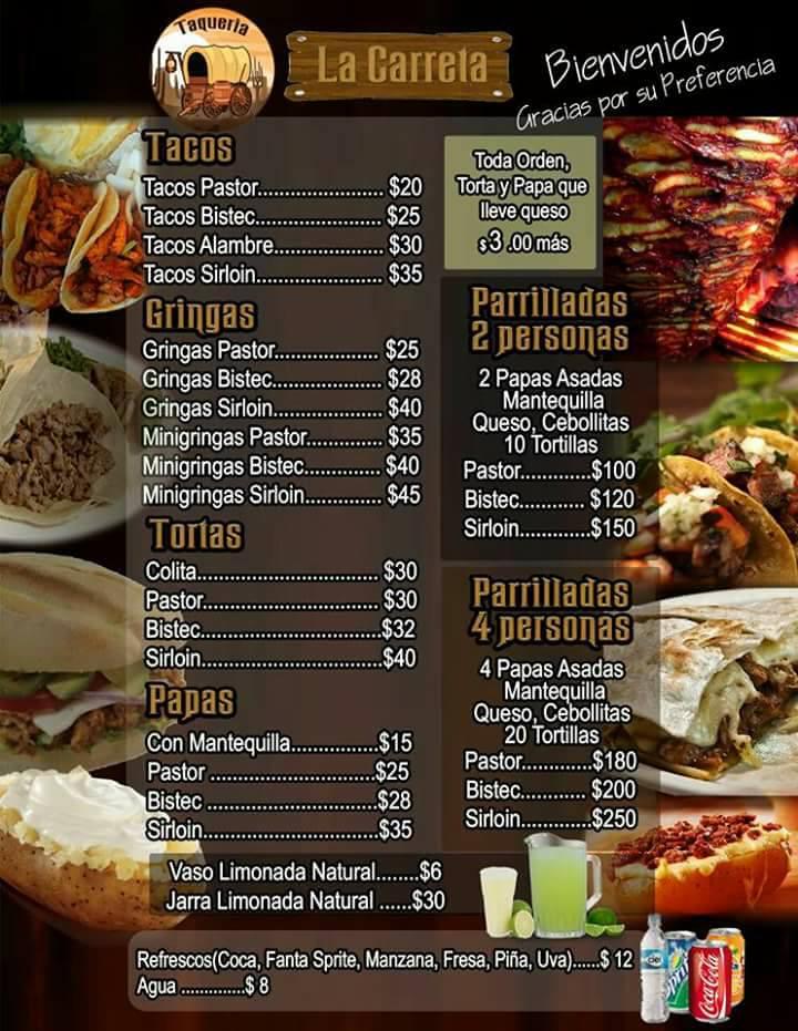 Menu at Taquería La Carreta restaurant, Ciudad Juarez, Azucenas #3041