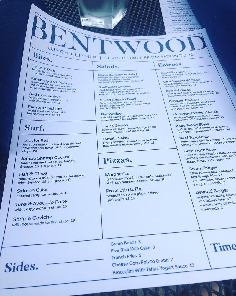 Menu at Bentwood Tavern restaurant, New Buffalo