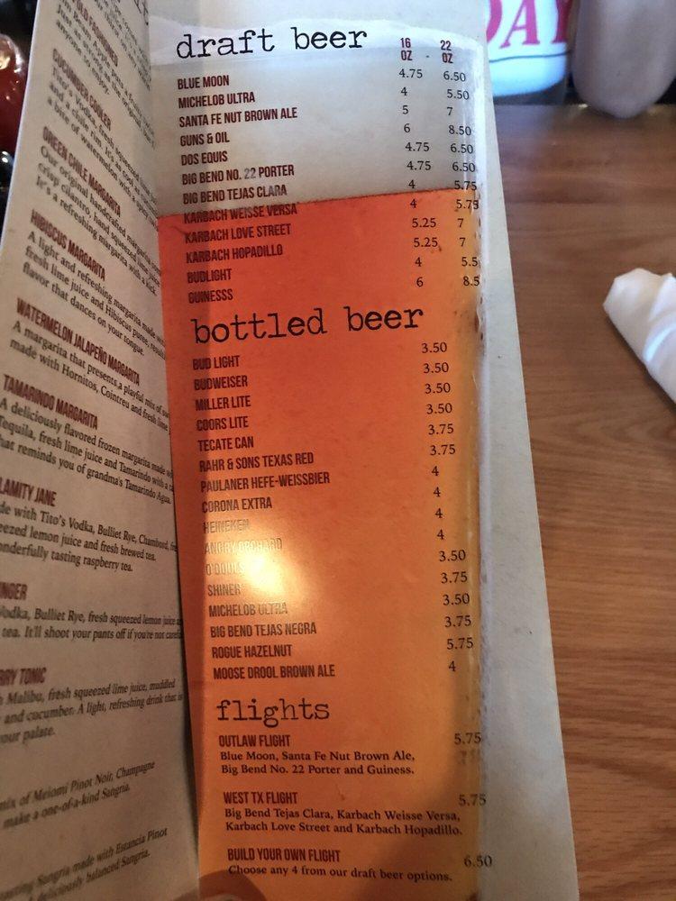 Menu at West Texas Chophouse steakhouse, El Paso