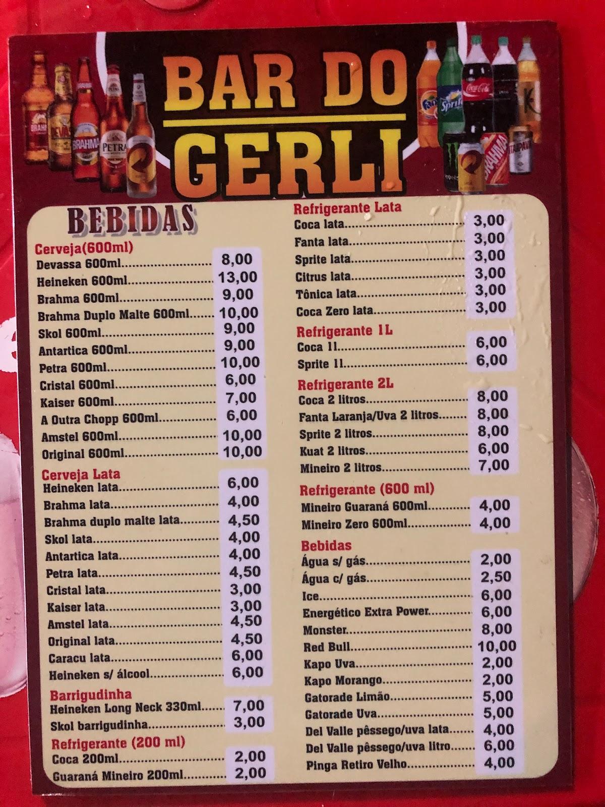 Menu em Bar do Gerli, Araguari