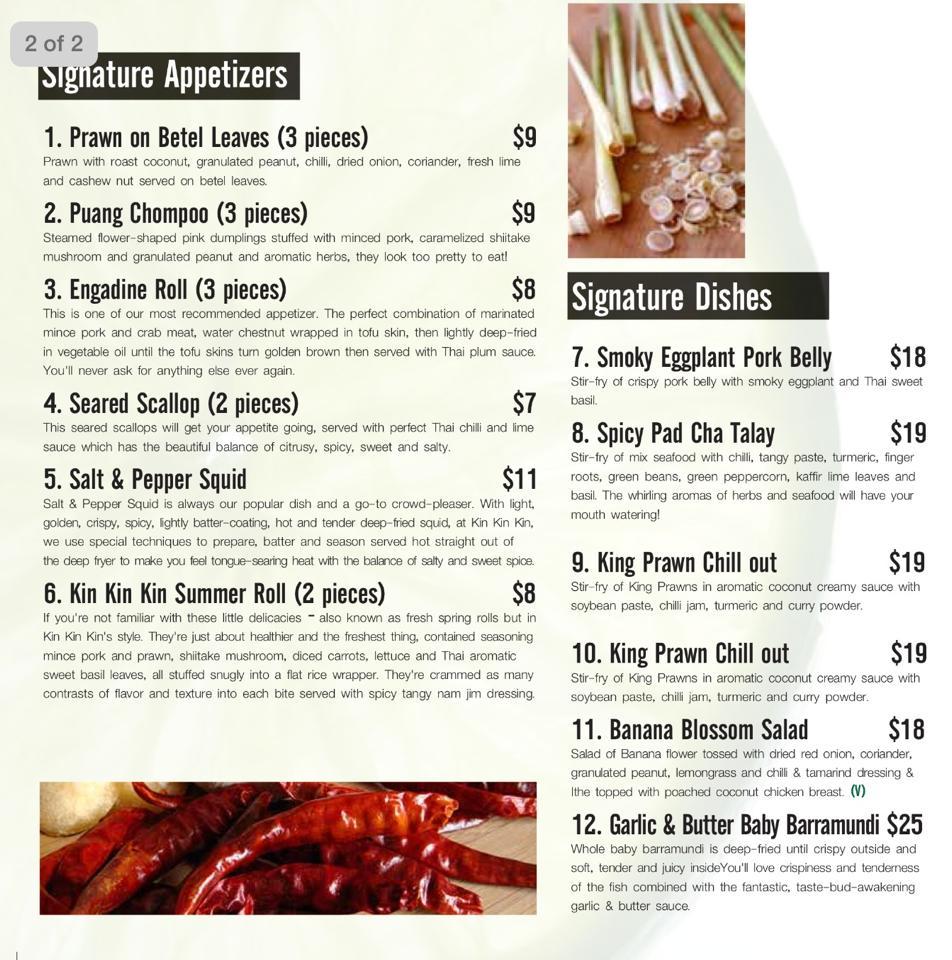 Menu at KinKinKin Thai Restaurant, Engadine