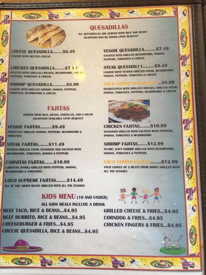 Menu at Loco Burrito restaurant, Blackshear