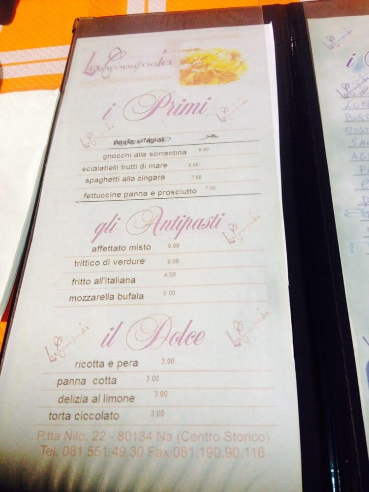 Menu Da Trattoria La Campagnola Ristorante, Napoli, Piazzetta Nilo