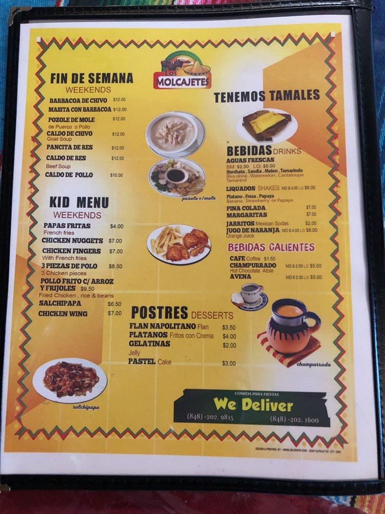 Menu at Los Molcajetes restaurant, Edison