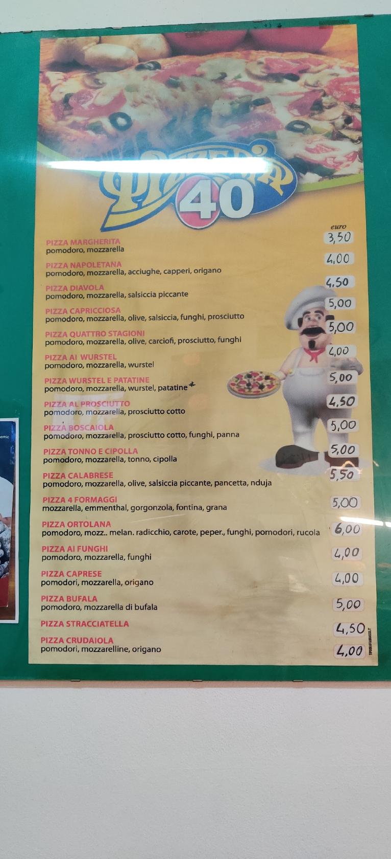 Menu di Pizzeria 40 