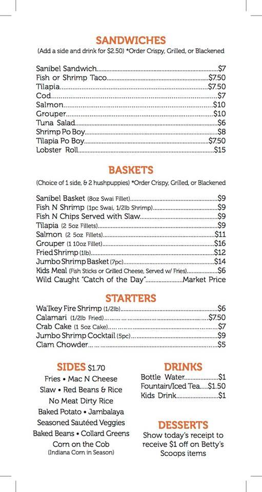 Menu at Sanibel Seafood Company restaurant, Westfield