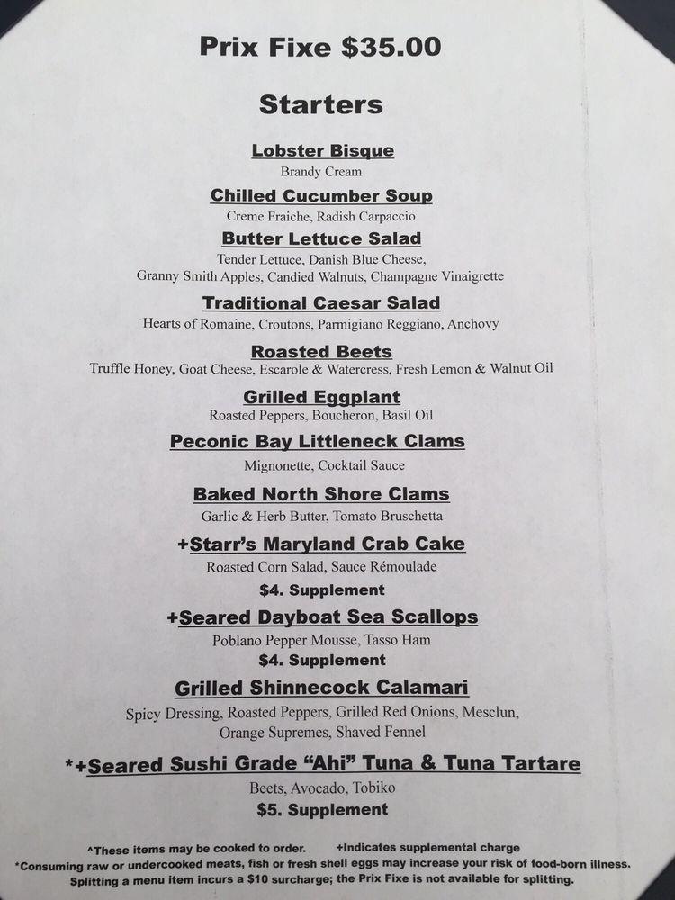 Menu at Starr Boggs restaurant, Westhampton Beach