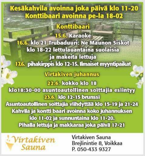 Virtakivi Sauna Cafe, Kouvola - Restaurant menu and reviews