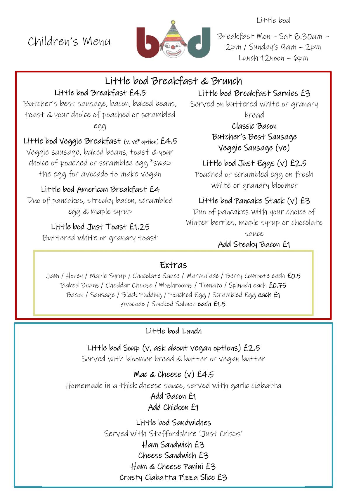 Menu at bod matlock cafe, Matlock