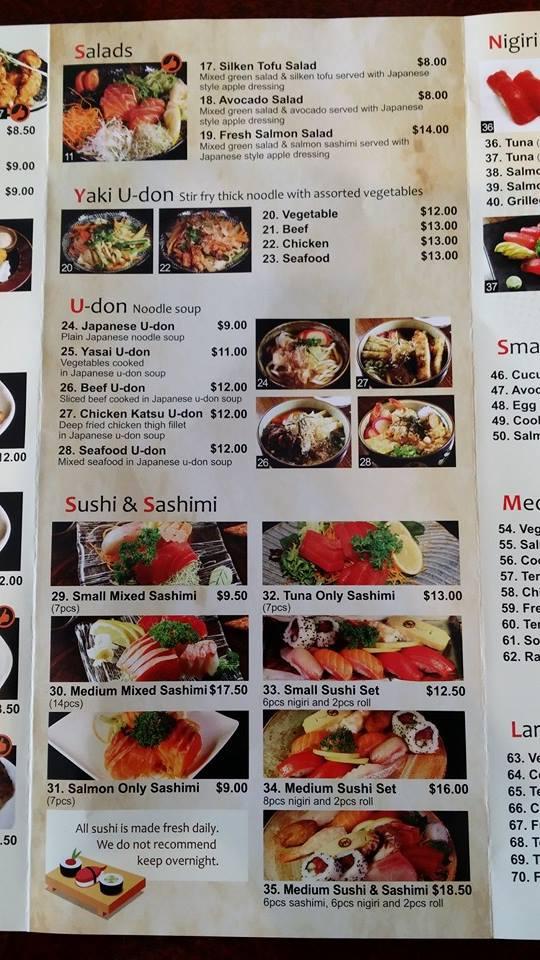 Menu at Sushi Kun restaurant, Clovelly