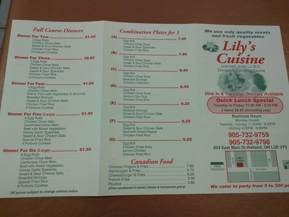 Menu at Lily's Cuisine. Food menu restaurant, Welland