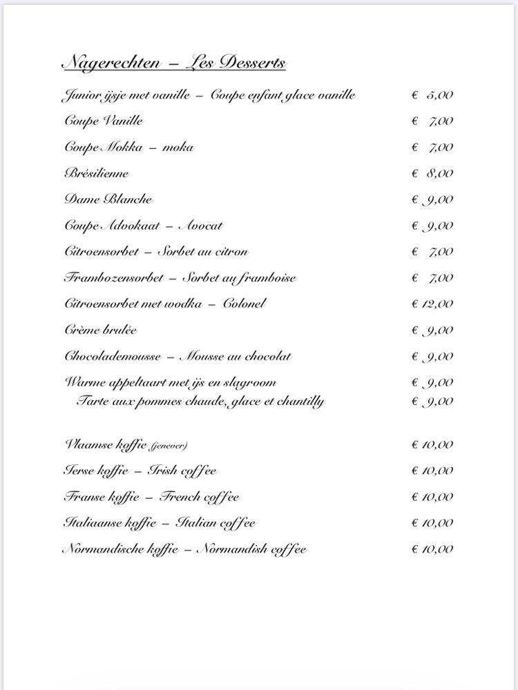 Menu Au Restaurant Cromwell Ostende