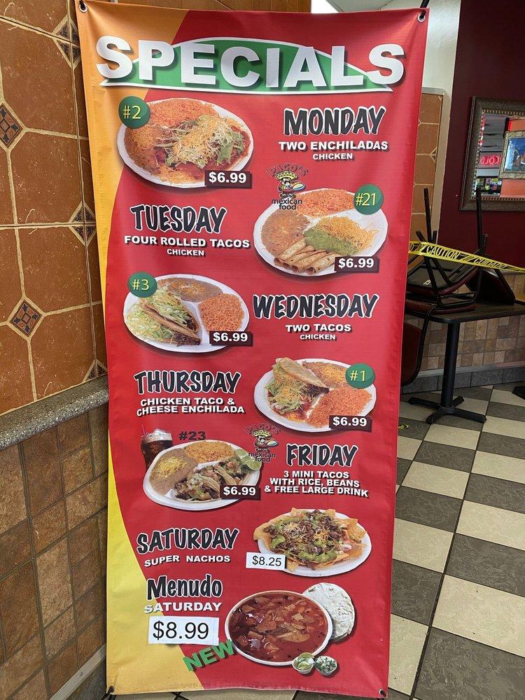 Menu at Paco's Tacos of Ogden restaurant, MarriottSlaterville